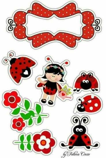 Topo de Bolo - Joaninhas e Flores