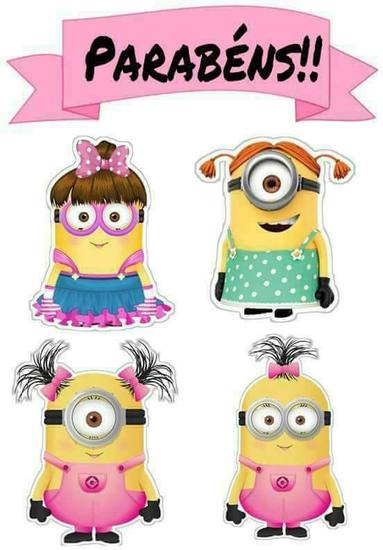 Topo de Bolo - Minions Rosa