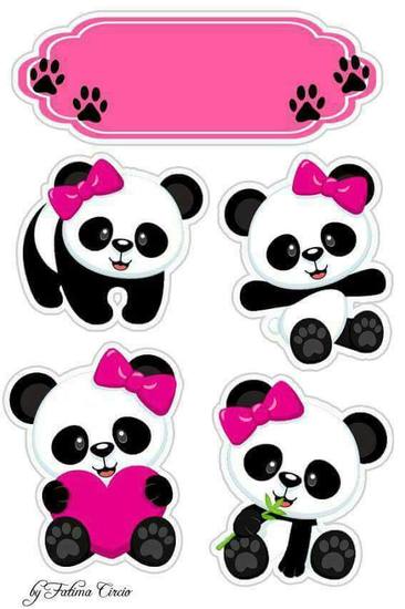 Topo de Bolo - Pandas Rosa