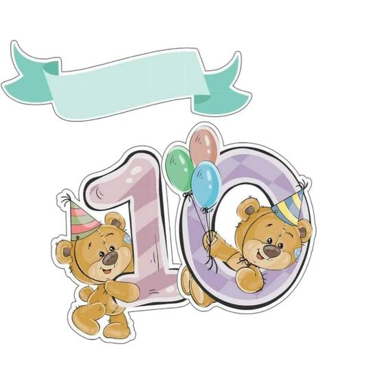 Topo de Bolo - Urso 10 Aninhos